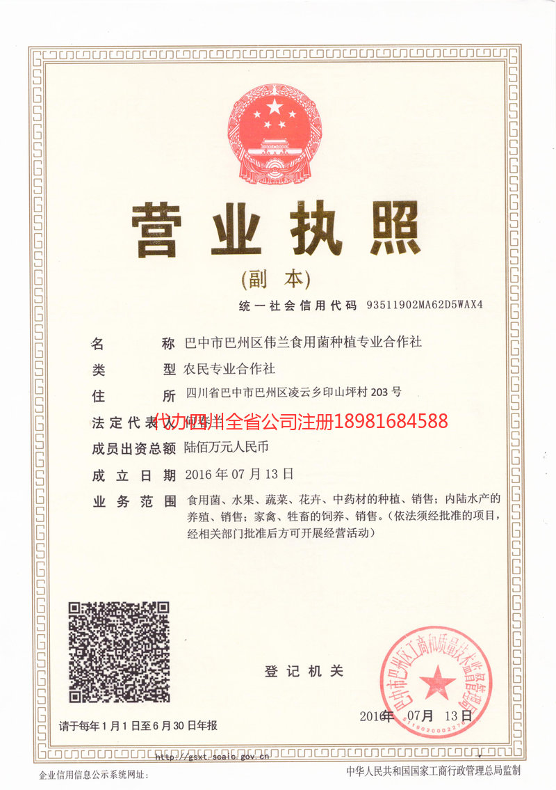 巫溪巫溪伟兰食用菌种植专业合作社